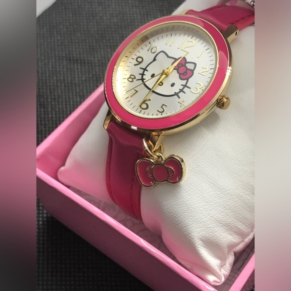 Hello Kitty pink strap gold trim pink charm watch with hello kitty logo face - Picture 2 of 13